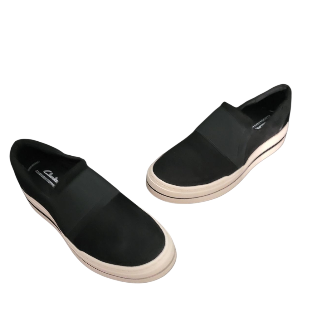 Clarks Black Flats Minimalist Slip-On Design